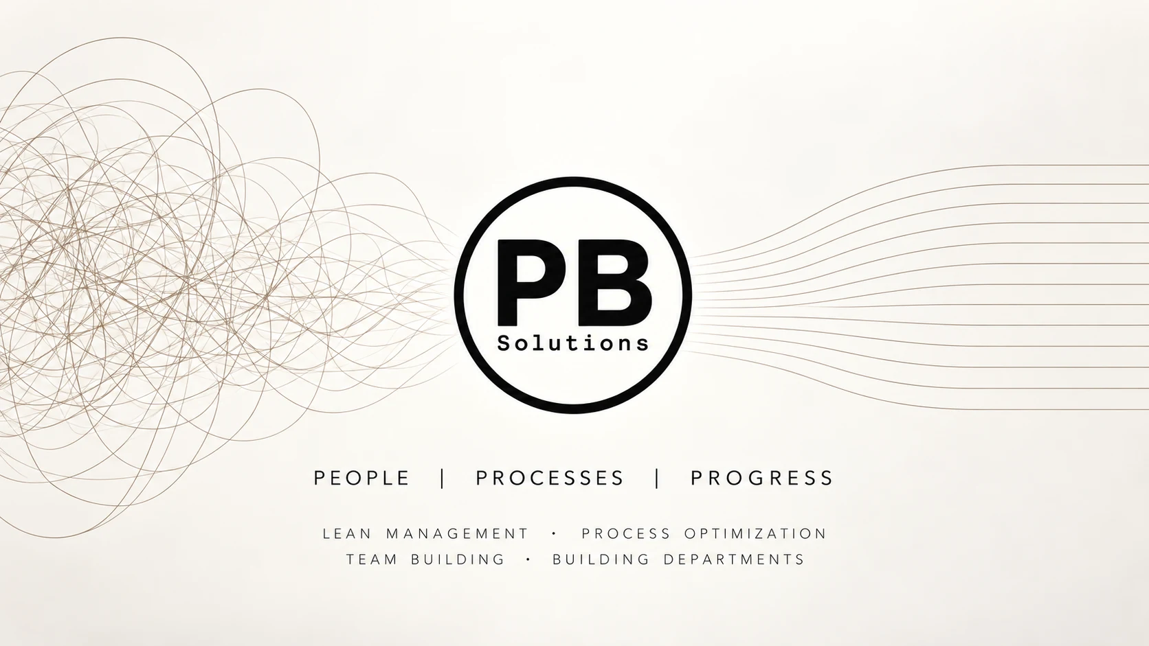 Vizuální identita PB Solutions: spletité linie se postupně mění v uspořádané a rovné – symbol zlepšování procesů.